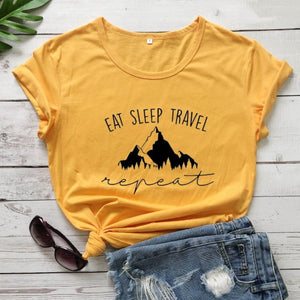 EAT SLEEP TRAVEL REPEAT MOUNTAINS T-SHIRT