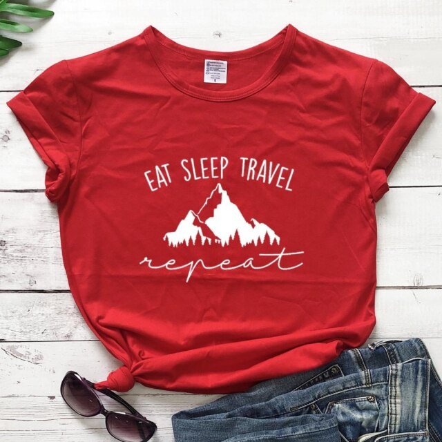 EAT SLEEP TRAVEL REPEAT MOUNTAINS T-SHIRT