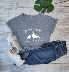 EAT SLEEP TRAVEL REPEAT MOUNTAINS T-SHIRT