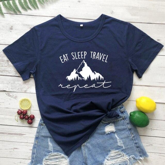 EAT SLEEP TRAVEL REPEAT MOUNTAINS T-SHIRT