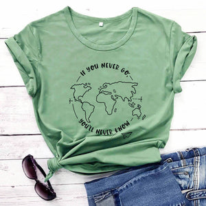 IF YOU NEVER GO YOU'LL NEVER KNOW COTTON T-SHIRT